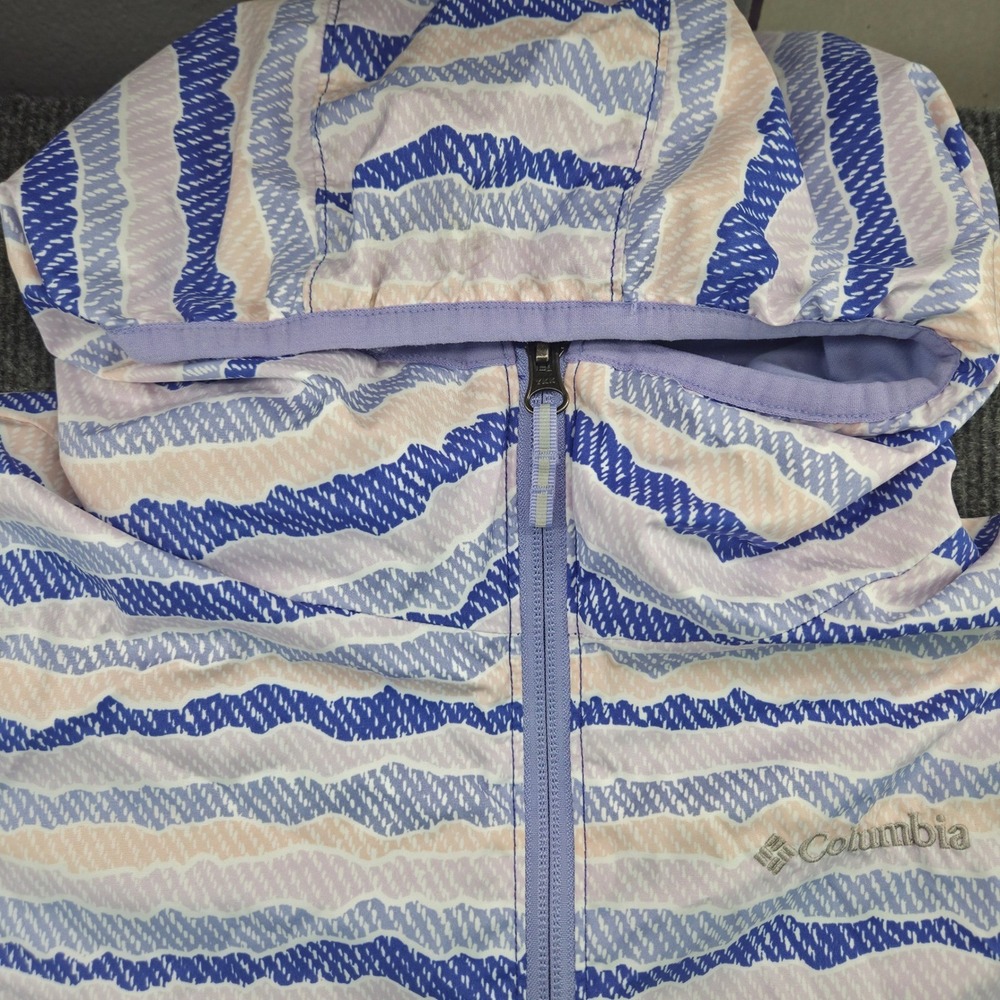 Columbia Jacket Kids XL 18/20 Purple Blue Stripe Polyester Hooded Windbreaker